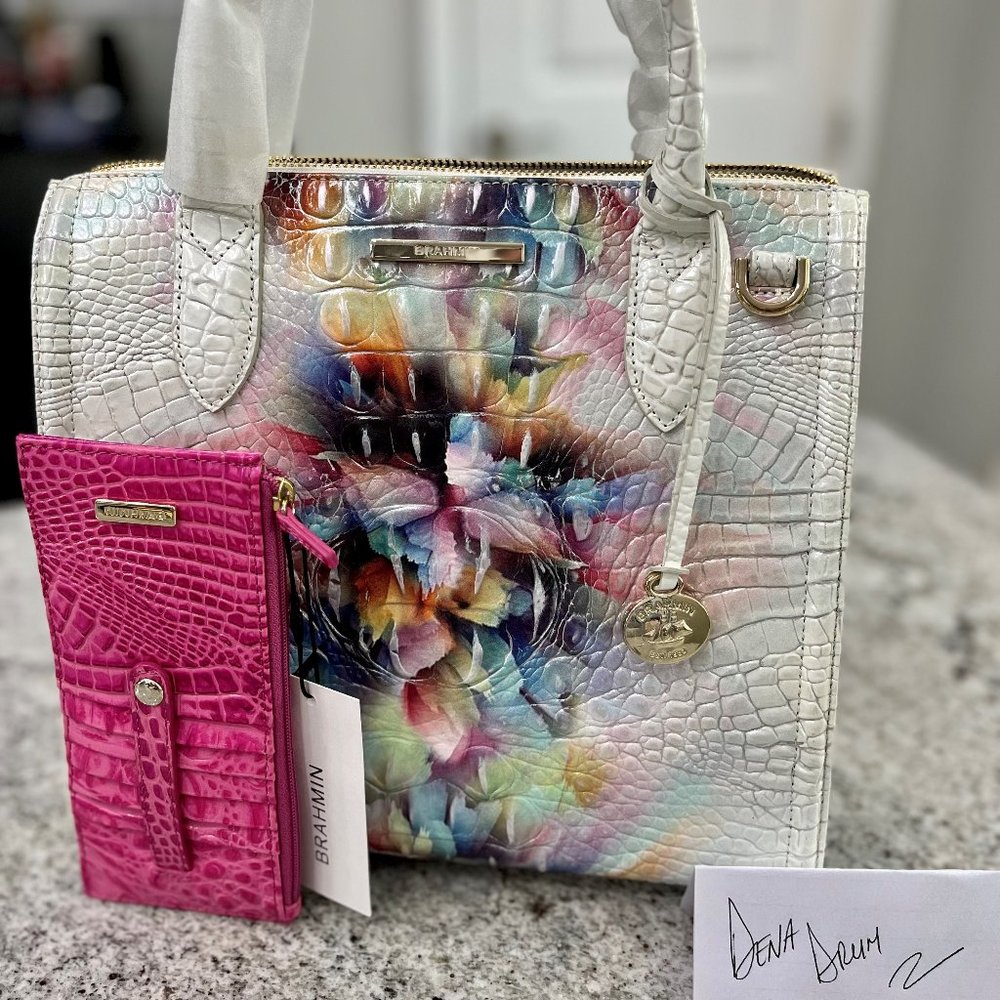 NWT Brahmin Caroline Satchel in Prism & matching CC Wallet in Hibiscus Ombre
